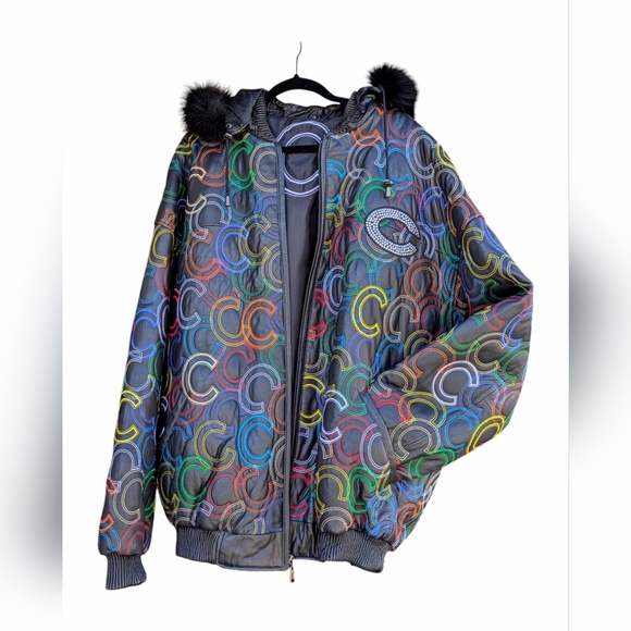 Italian Lamb Skin Embroidered Men's Leather Jacket with Fur Trimmed Hood Size 5x - Picture 2 of 16